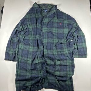 Vtg 90s Polo Ralph Lauren Flannel Bath Robe L/XL Green Blue Black Tartan Plaid